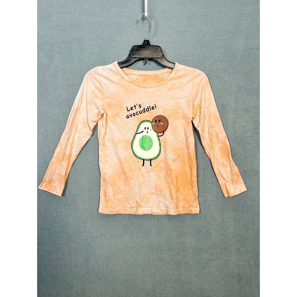 Kids Let's Avocuddle Tie Dye Long Sleeve Cotton T-Shirt Orange White Size 10